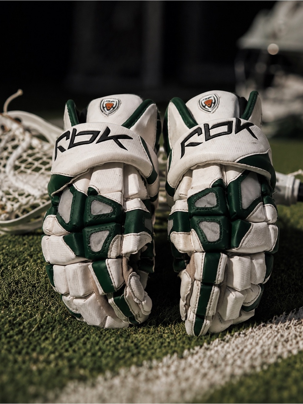 Youth/Adult  Lacrosse Gloves in White and Dark Green STX K18 Protective Gear